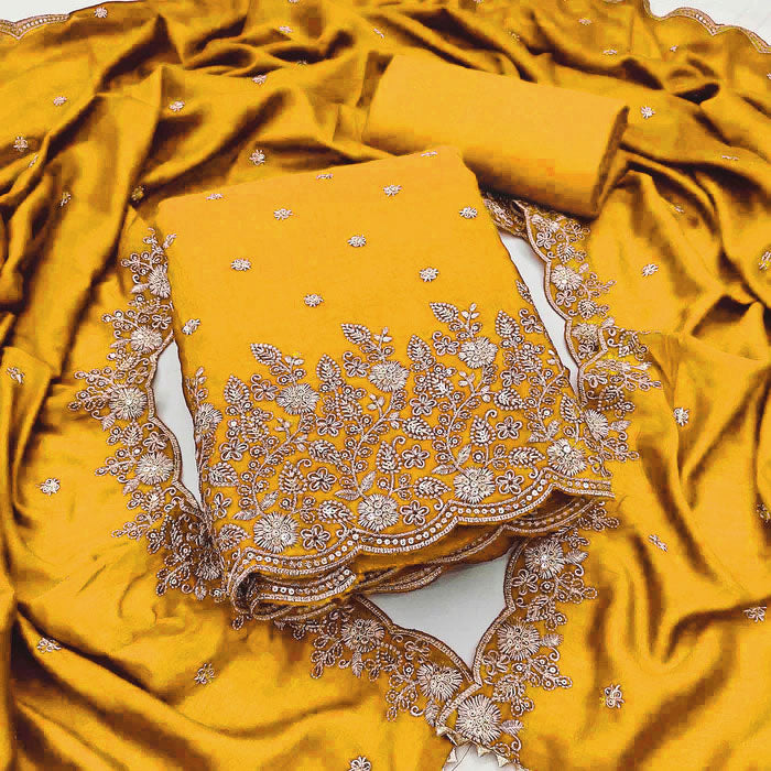 Designer Pakistani Suit Vichitra Silk Beautiful Un-Stitched Suit For Any Occasions