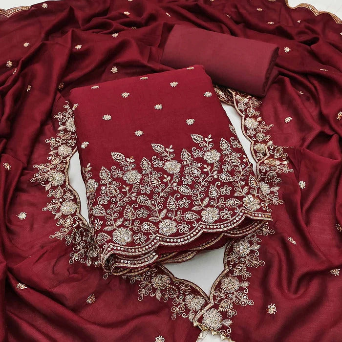 Designer Pakistani Suit Vichitra Silk Beautiful Un-Stitched Suit For Any Occasions