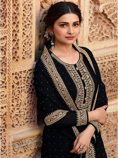 Maroon Pakistani Women's Embroidered Silk Georgette with Santoon Inner & Embroidered Silk Georgette Dupatta and Bottom- Salwar Suit Material