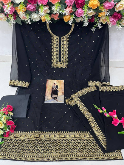Maroon Pakistani Women's Embroidered Silk Georgette with Santoon Inner & Embroidered Silk Georgette Dupatta and Bottom- Salwar Suit Material