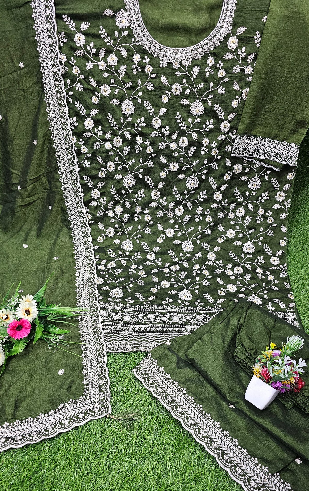 Beautiful Vichitra Silk Sequence Embroidery Multi Purpose Semi-Stitched Pakistani Sharara Suit Material