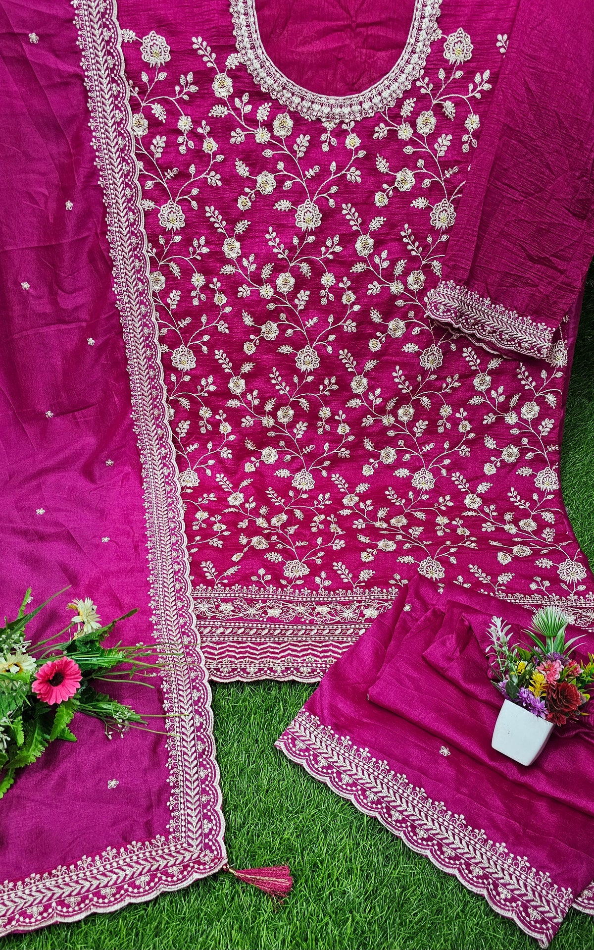 Beautiful Vichitra Silk Sequence Embroidery Multi Purpose Semi-Stitched Pakistani Sharara Suit Material