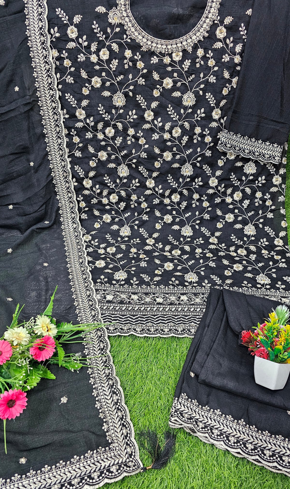 Beautiful Vichitra Silk Sequence Embroidery Multi Purpose Semi-Stitched Pakistani Sharara Suit Material