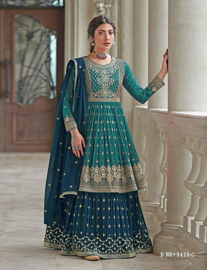 Pakistani Salwar Suit Dress Anarkali Style Round Flair Sharara Lehenga Suits Women Wear Embroidery Work with Salwar Kameez Dupatta Dress