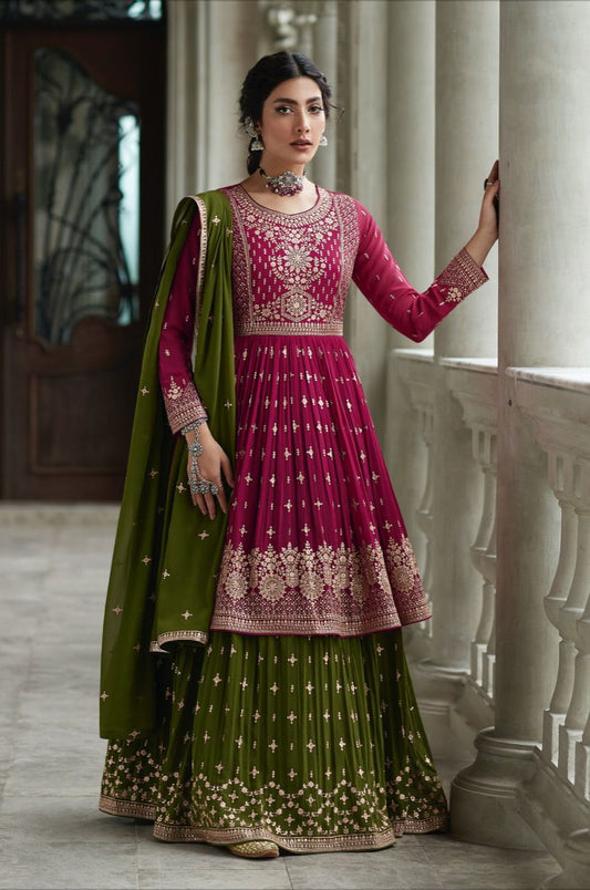 Pakistani Salwar Suit Dress Anarkali Style Round Flair Sharara Lehenga Suits Women Wear Embroidery Work with Salwar Kameez Dupatta Dress