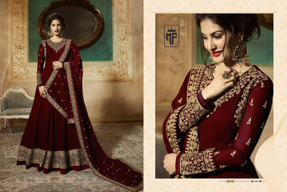 Wine Indian Stylish Designer Bollywood Party Wear Anarkali Salwar Suit Dress Material Unstitched For Women