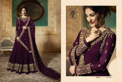 Wine Indian Stylish Designer Bollywood Party Wear Anarkali Salwar Suit Dress Material Unstitched For Women