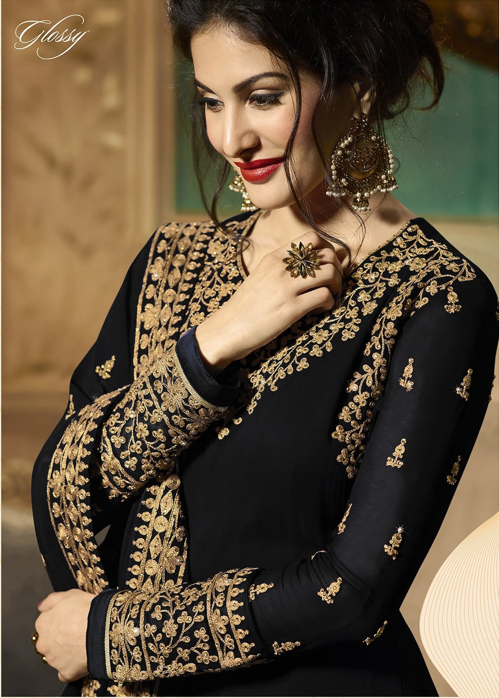 Black Indian Stylish Designer Bollywood Party Wear Anarkali Salwar Suit Dress Material Unstitched For Women