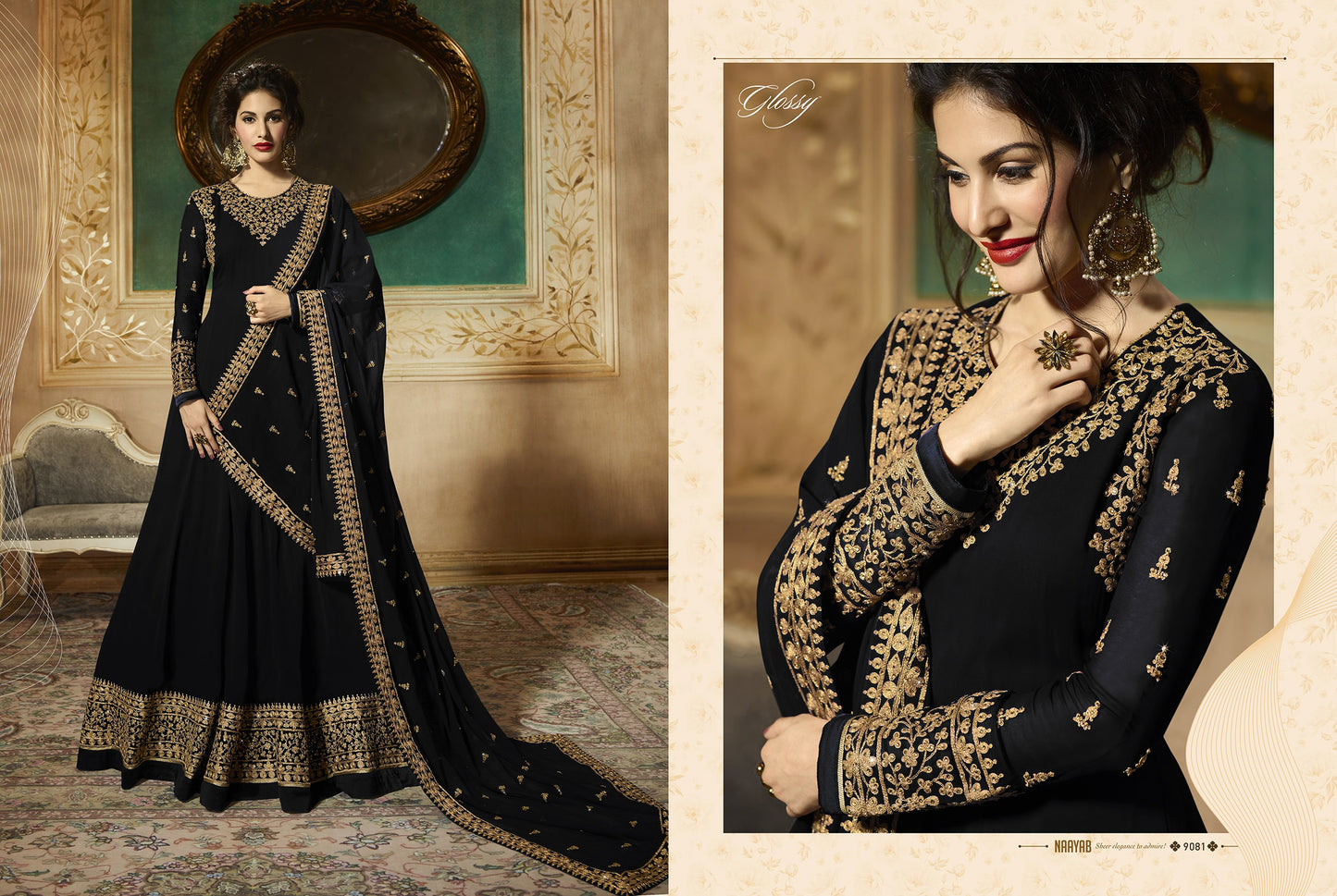 Black Indian Stylish Designer Bollywood Party Wear Anarkali Salwar Suit Dress Material Unstitched For Women