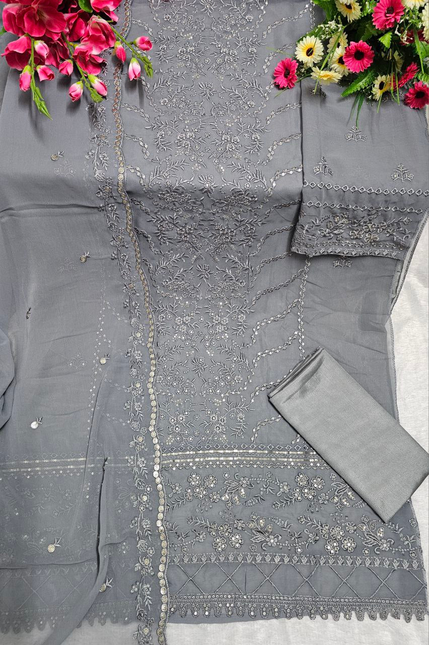 Beautiful Georgette Sequence Embroidery Multi Purpose Semi-Stitched Pakistani Salwar Suit Material