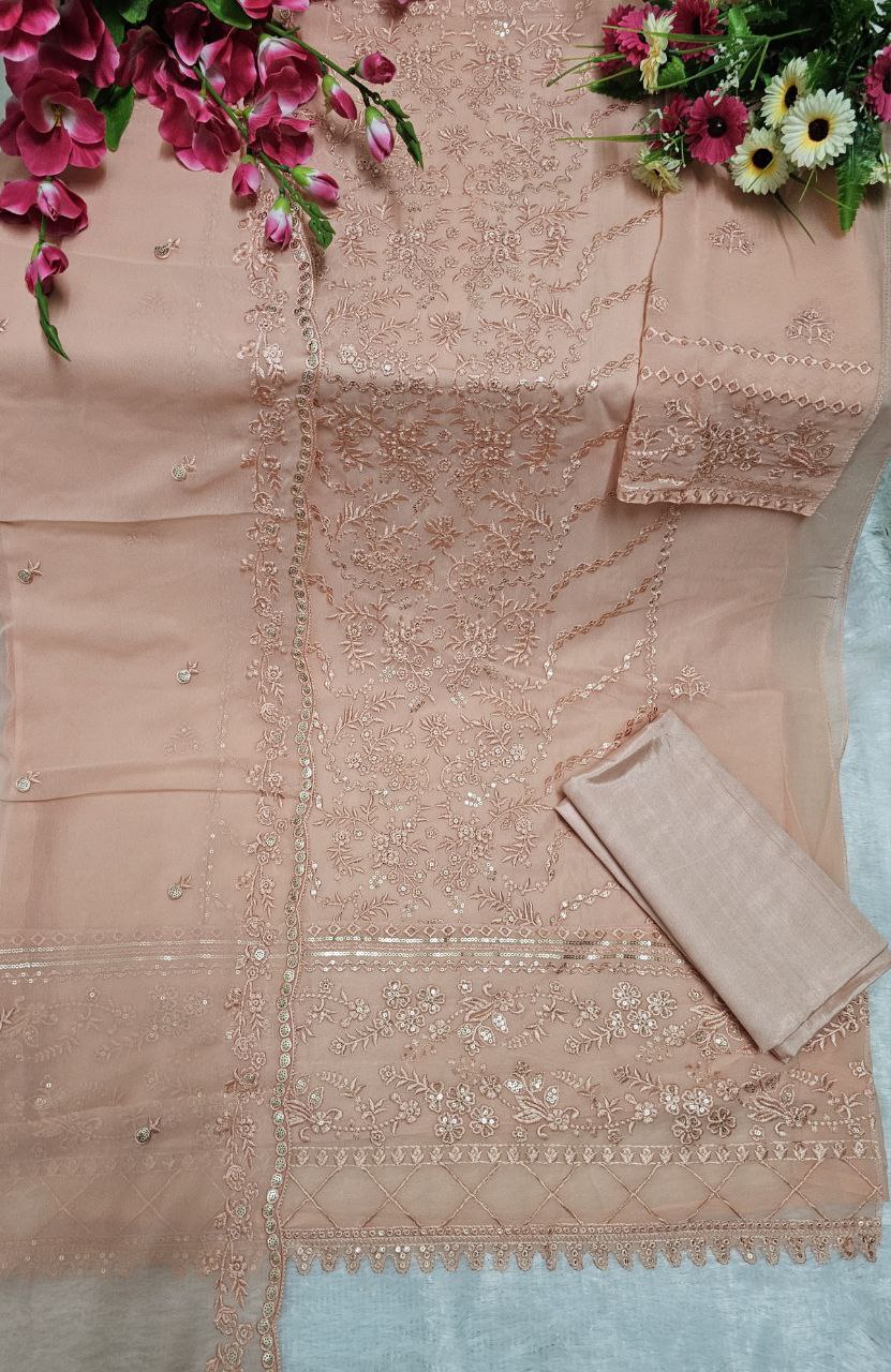 Beautiful Georgette Sequence Embroidery Multi Purpose Semi-Stitched Pakistani Salwar Suit Material