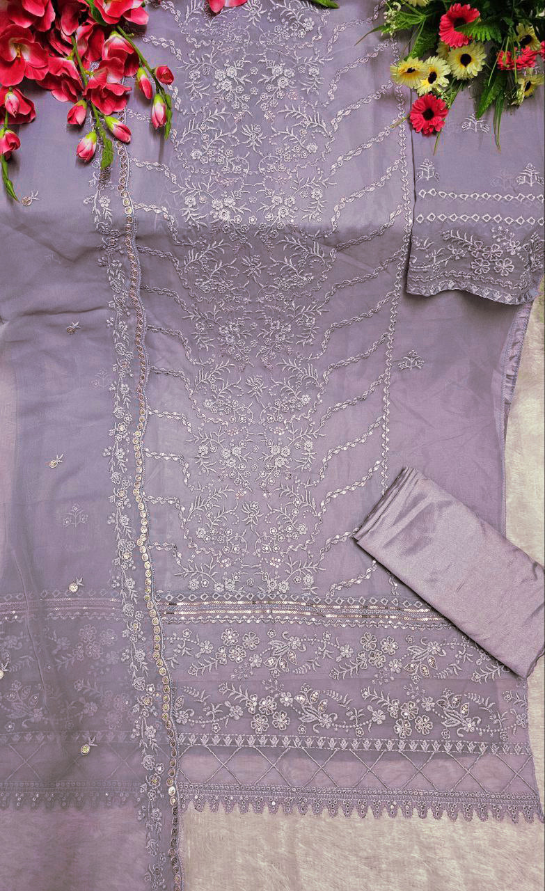 Beautiful Georgette Sequence Embroidery Multi Purpose Semi-Stitched Pakistani Salwar Suit Material