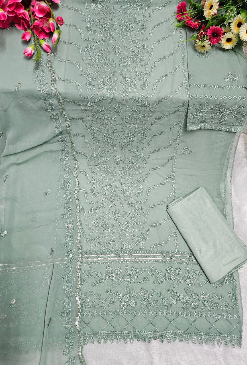 Beautiful Georgette Sequence Embroidery Multi Purpose Semi-Stitched Pakistani Salwar Suit Material