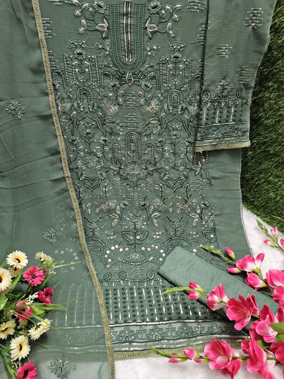 Attractive Georgette Sequence Embroidery Multi Purpose Semi-Stitched Pakistani Salwar Suit Material