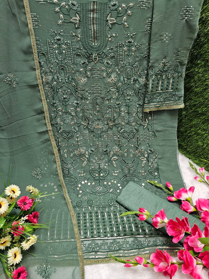 Attractive Georgette Sequence Embroidery Multi Purpose Semi-Stitched Pakistani Salwar Suit Material
