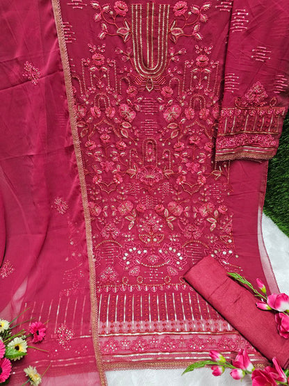 Attractive Georgette Sequence Embroidery Multi Purpose Semi-Stitched Pakistani Salwar Suit Material
