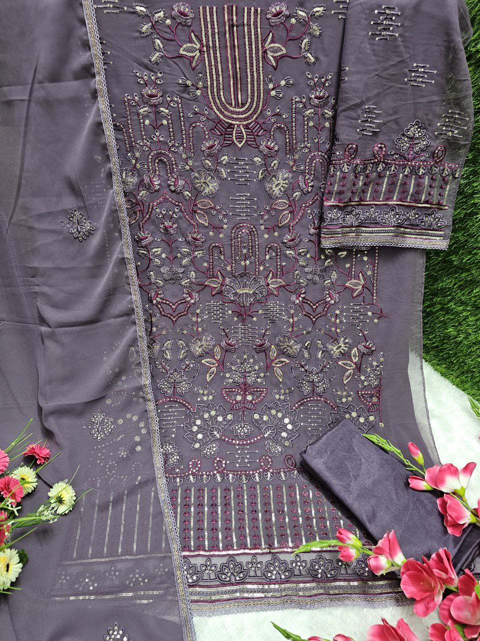 Attractive Georgette Sequence Embroidery Multi Purpose Semi-Stitched Pakistani Salwar Suit Material