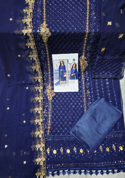 Attractive Georgette Sequence Embroidery Multi Purpose Semi-Stitched Pakistani Salwar Suit Material