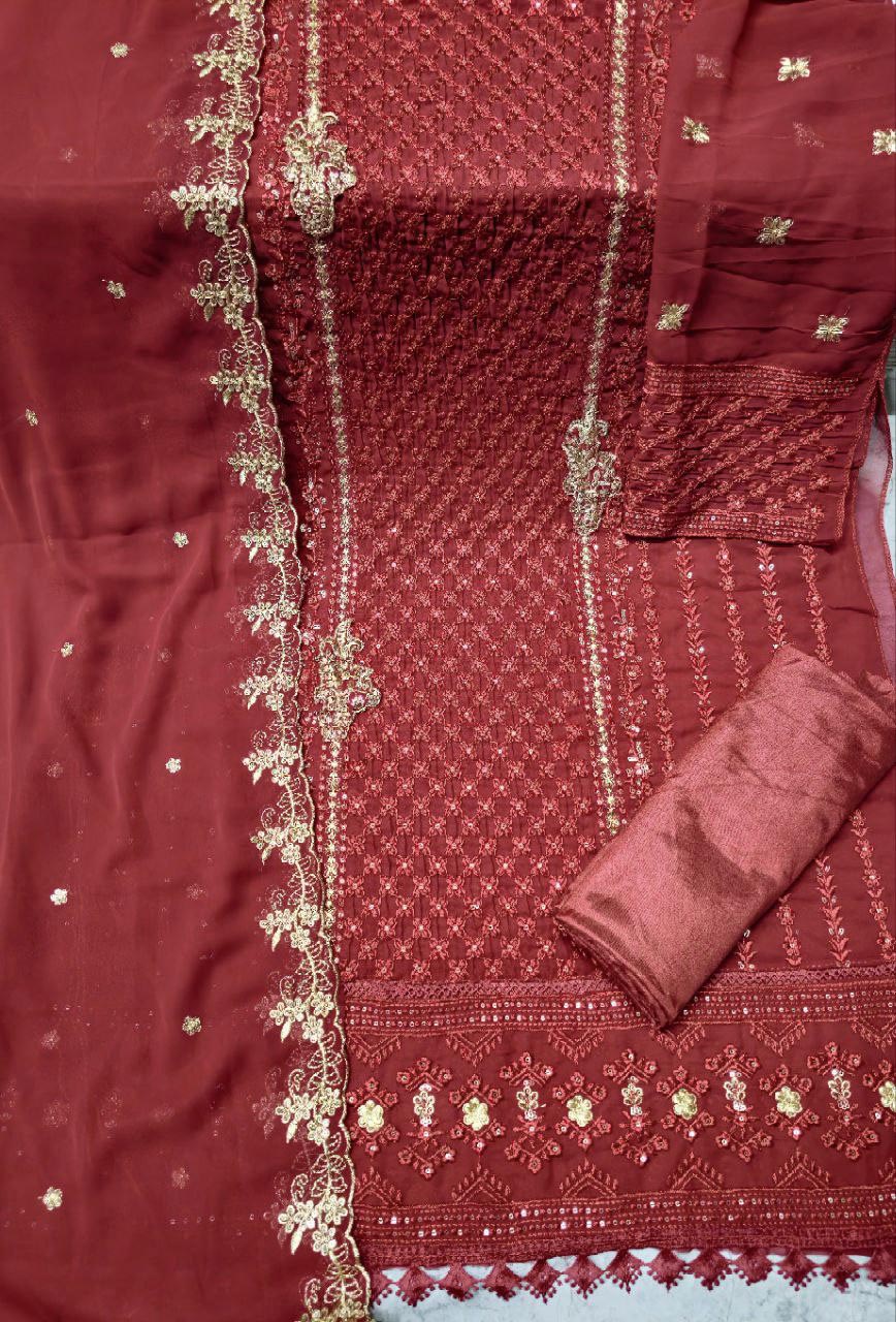 Attractive Georgette Sequence Embroidery Multi Purpose Semi-Stitched Pakistani Salwar Suit Material
