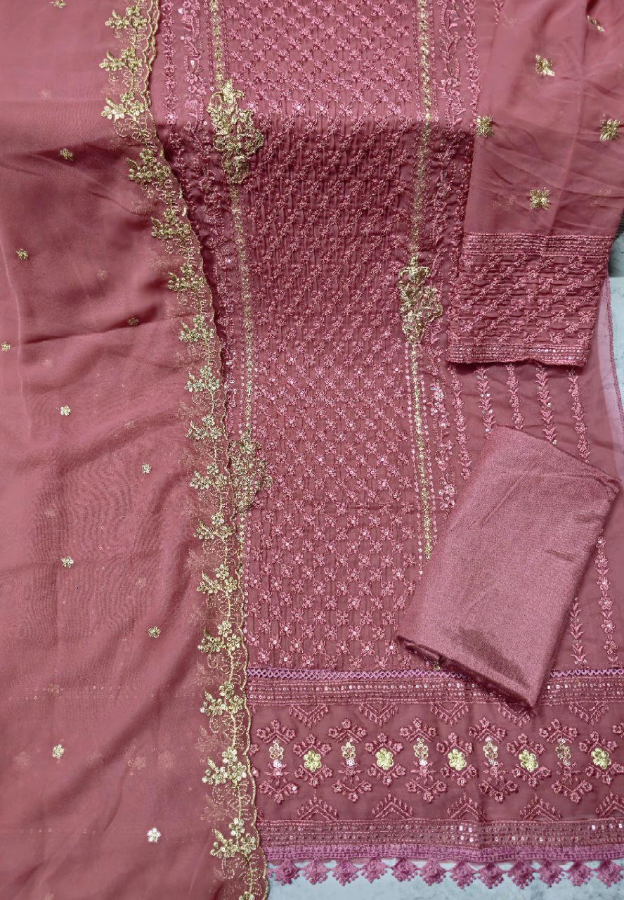 Attractive Georgette Sequence Embroidery Multi Purpose Semi-Stitched Pakistani Salwar Suit Material