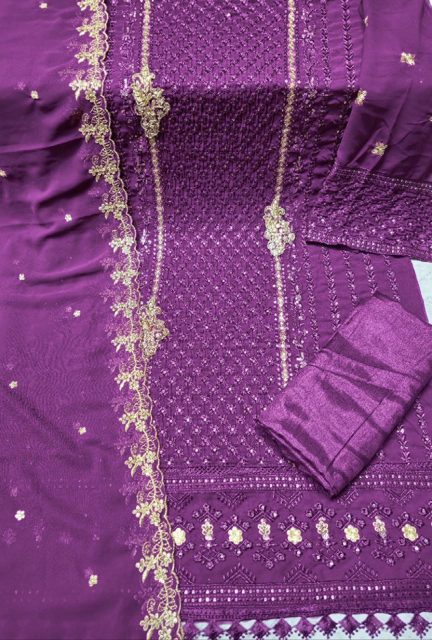 Attractive Georgette Sequence Embroidery Multi Purpose Semi-Stitched Pakistani Salwar Suit Material