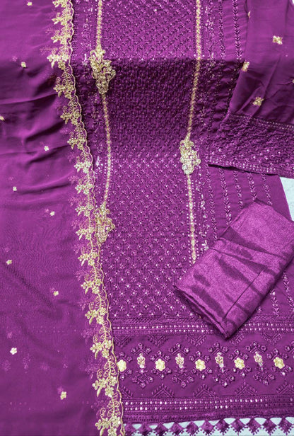 Attractive Georgette Sequence Embroidery Multi Purpose Semi-Stitched Pakistani Salwar Suit Material