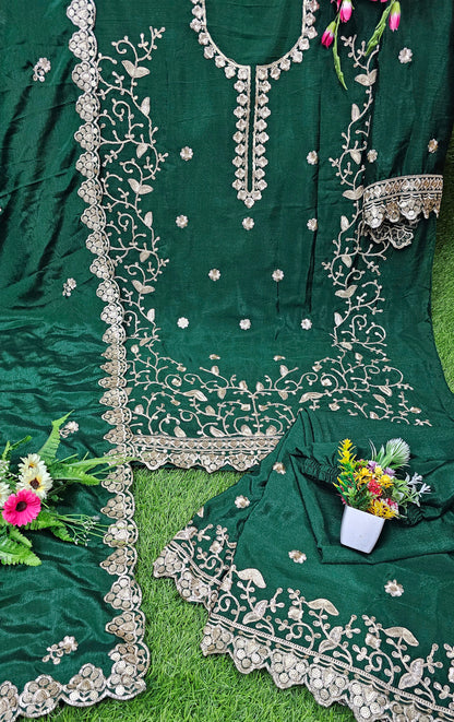 Exclusive And Designer Chinon Coding Sequence Embroidery Work Wonderful Semi-Stitched Sharara Suit