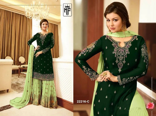 Green  Designer Georgette Pakistani Style Salwar Kameez Wedding Party Wear Anarkali Suit With Palazzo Salwar Suit For Women