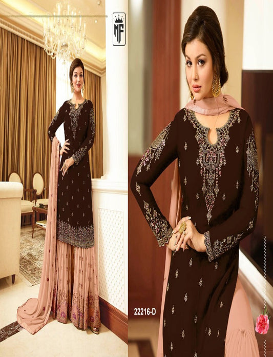 Maroon Designer Georgette Pakistani Style Salwar Kameez Wedding Party Wear Anarkali Suit With Palazzo Salwar Suit For Women