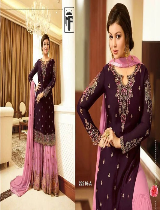 Pink Designer Georgette Pakistani Style Salwar Kameez Wedding Party Wear Anarkali Suit With Palazzo Salwar Suit For Women