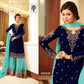 Blue Designer Georgette Pakistani Style Salwar Kameez Wedding Party Wear Anarkali Suit With Palazzo Salwar Suit For Women