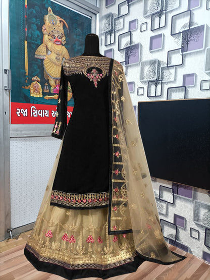 Green Designer Georgette Butterfly Net Ghaghara Style Salwar Suit By Dealbazaars For Womens