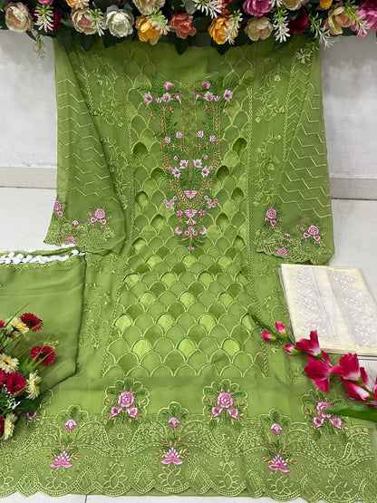 Yellow Womens Designer Party Wear Fox Georgette Pakistani Salwar Kameez With Duaptta