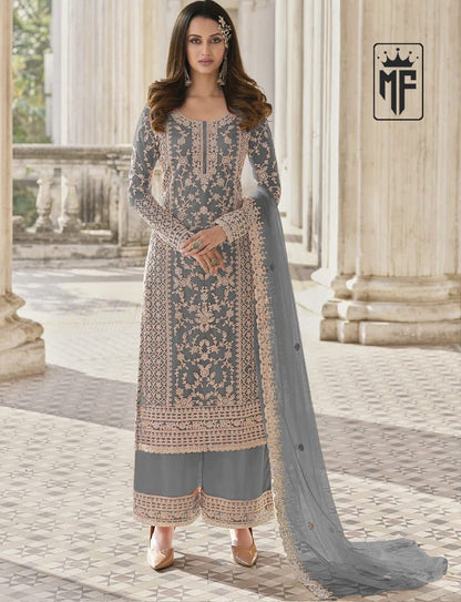Beautiful Mehendi White Floral Print Kurta Palazzo & Dupatta Set, Women Straight Kurta Pant Set, Pakistani 3 Piece Shalwar Kameez Readymade Set