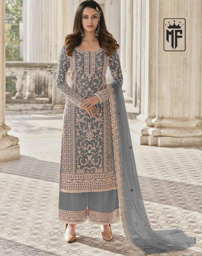 Beautiful Chiku White Floral Print Kurta Palazzo & Dupatta Set, Women Straight Kurta Pant Set, Pakistani 3 Piece Shalwar Kameez Readymade Set