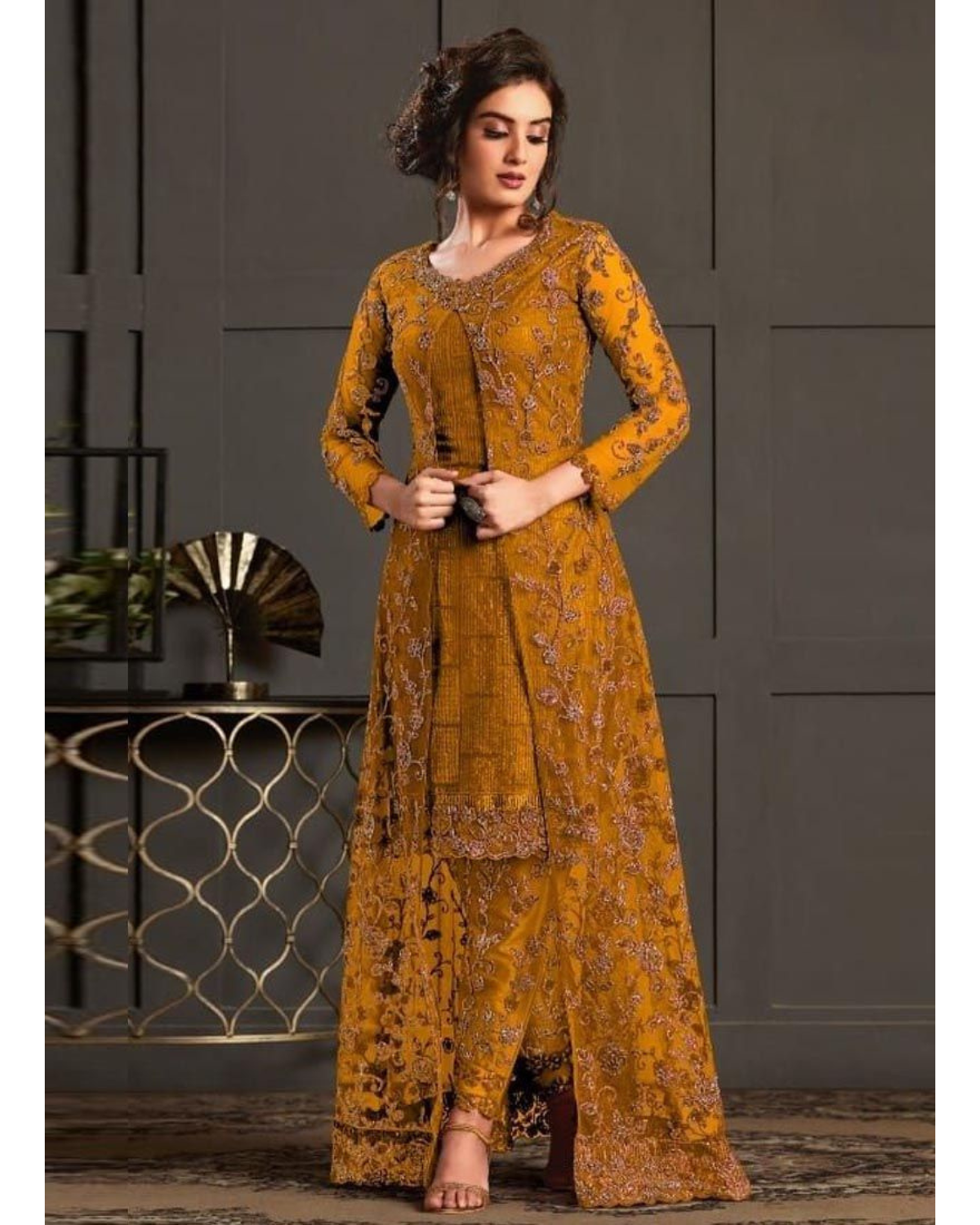 Wine Designer Salwar Kameez Pant Suits Indian Pakistani Wear Shalwar Trouser Pant with Long Shrug Dress