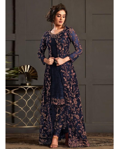 Black Designer Salwar Kameez Pant Suits Indian Pakistani Wear Shalwar Trouser Pant with Long Shrug Dress