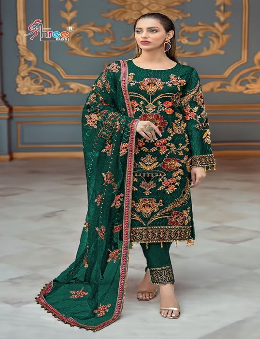 Green Faux Georgette Heavy Embrodery Work Designer Pakistani Suit For Womans