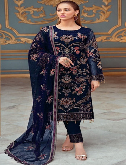 Blue Faux Georgette Heavy Embrodery Work Designer Pakistani Suit For Womans