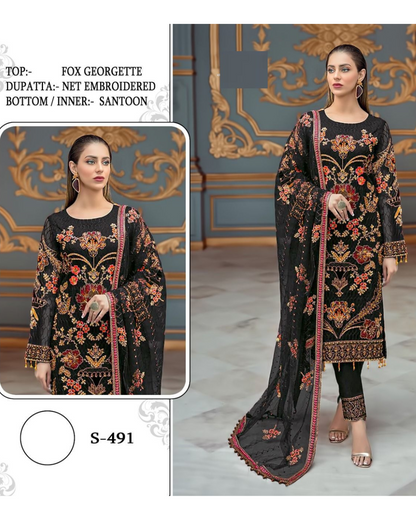 Blue Faux Georgette Heavy Embrodery Work Designer Pakistani Suit For Womans
