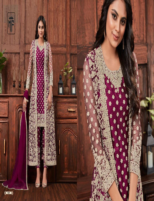 Wine New Indian Jacket Stylish Women's Wear Designer Shalwar Kameez Suits Ready to Wear With Heavy Embroidery Worked Trouser Pant Dupatta Dresses