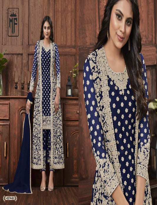 Blue New Indian Jacket Stylish Women's Wear Designer Shalwar Kameez Suits Ready to Wear With Heavy Embroidery Worked Trouser Pant Dupatta Dresses