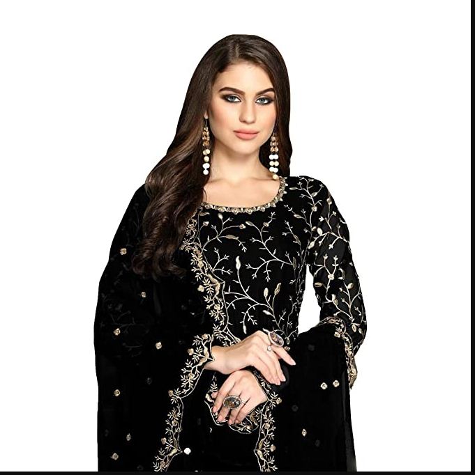 Eid Anarkali Suit Gold Embroidery Georgette Anarkali Abaya Style Suit