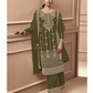 Heavy Green Fux Georgette With Sequence Embroidery Work And Stone Work Semi Stitched Material Dress