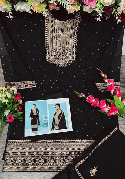 Heavy Blue Fux Georgette With Sequence Embroidery Work And Stone Work Semi Stitched Material Dress