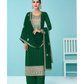 Heavy Green Fux Georgette With Sequence Embroidery Work And Stone Work Semi Stitched Material Dress