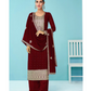 Heavy Maroon Fux Georgette With Sequence Embroidery Work And Stone Work Semi Stitched Material Dress