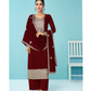 Heavy Wine Fux Georgette With Sequence Embroidery Work And Stone Work Semi Stitched Material Dress