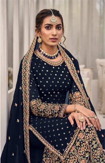 Traditional Wear Embroidery Work Palazzo Suit Georgette Pakistani Salwar Suit For Womens