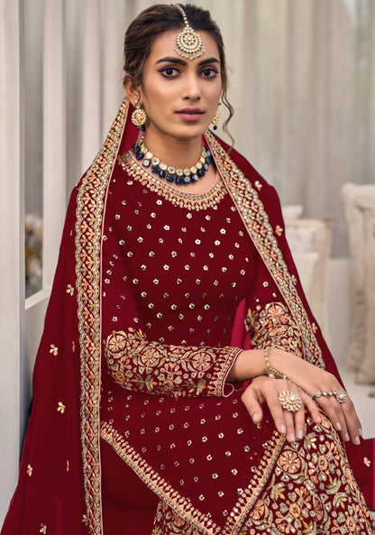 Traditional Wear Embroidery Work Palazzo Suit Georgette Pakistani Salwar Suit For Womens